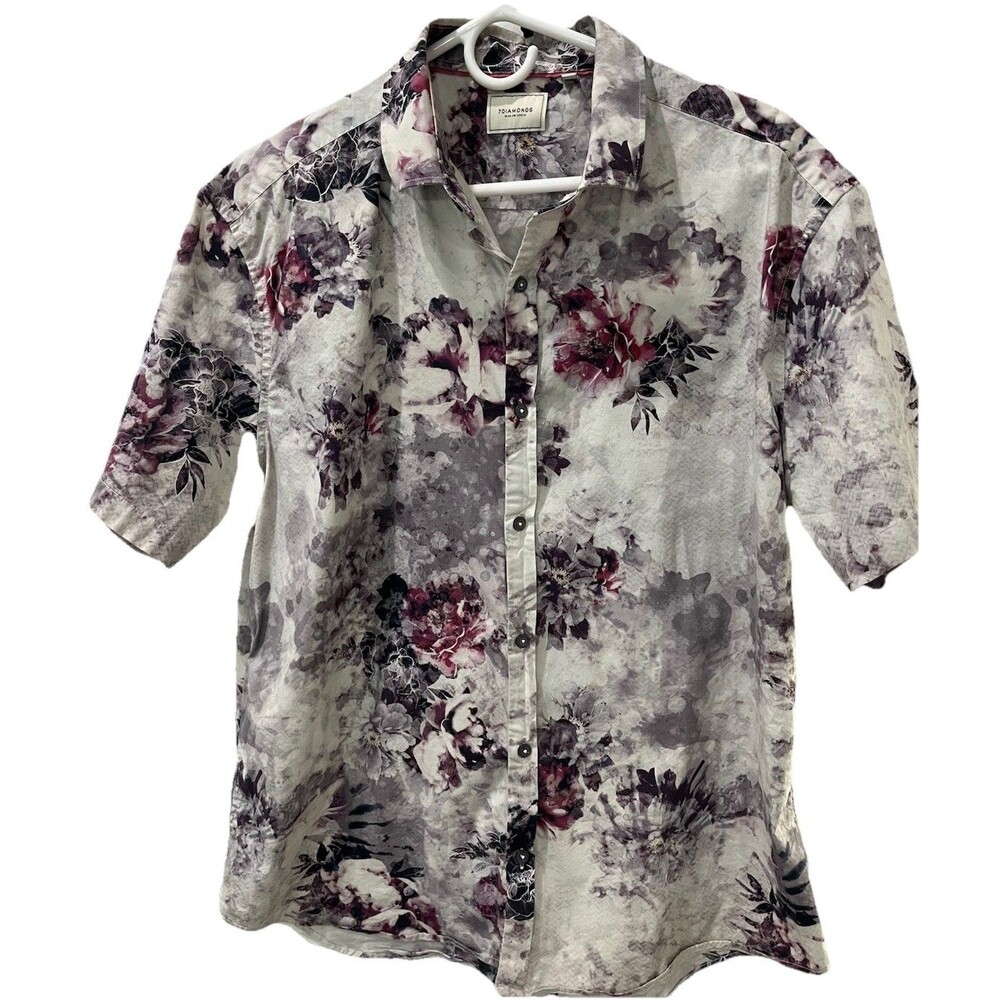 7Diamonds Floral Button Up Mens XL Abstract Watercolor Casual Stretch‎ Shirt